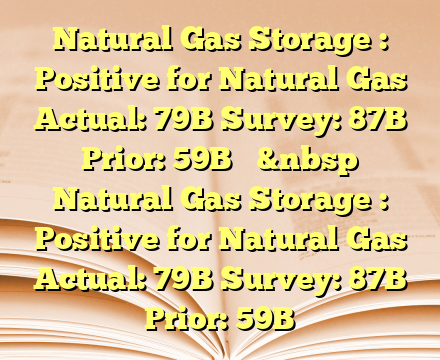 Natural Gas Storage : Positive for Natural Gas  Actual: 79B Survey: 87B Prior: 59B
 
&nbsp Natural Gas Storage : Positive for Natural Gas  Actual: 79B Survey: 87B Prior: 59B
 
 